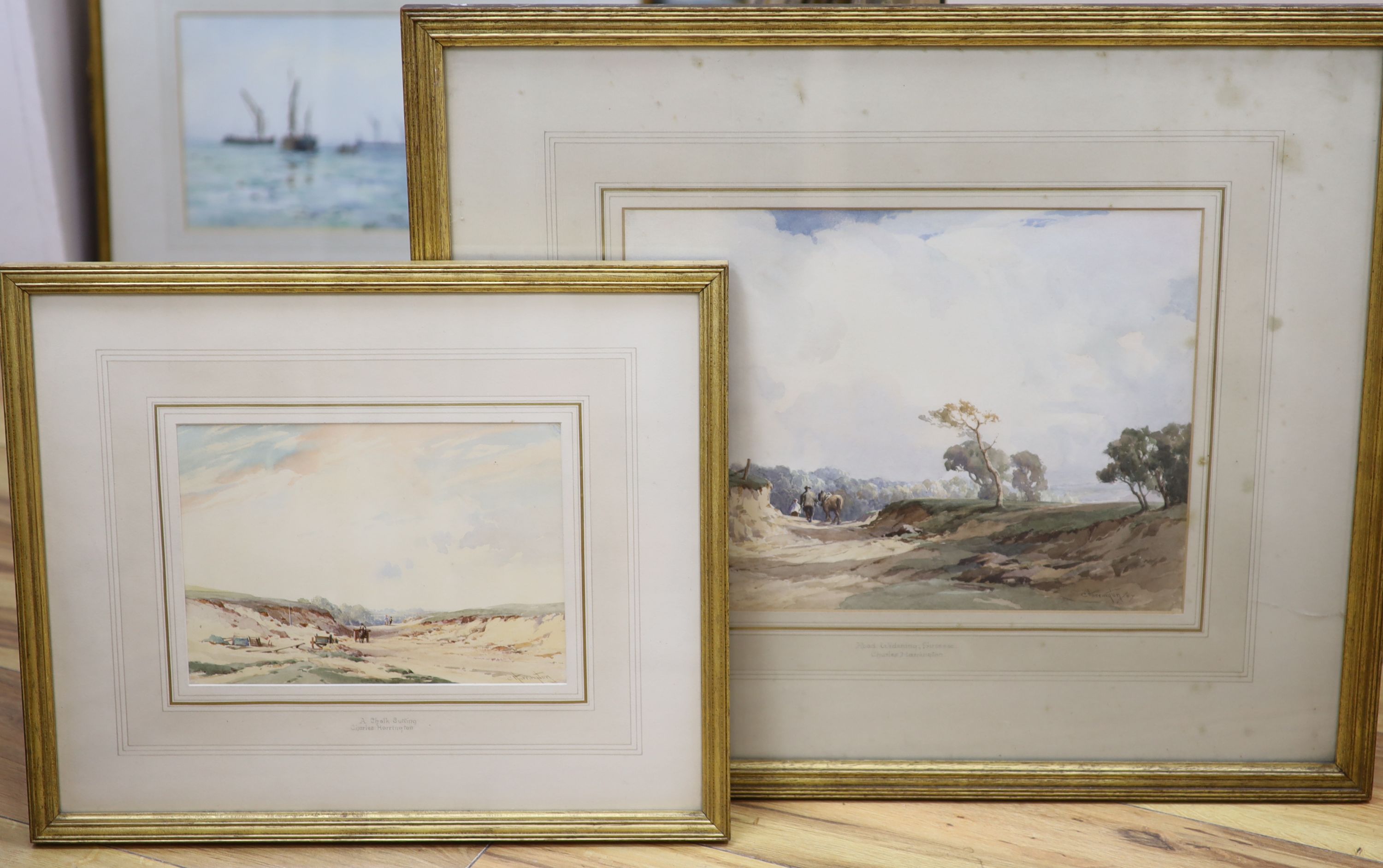 Charles Harrington (1865-1943), two watercolour drawings, 'Road Widening, Sussex' and 'A Chalk Cutting', signed, 27 x 37cm and 17 x 25cm